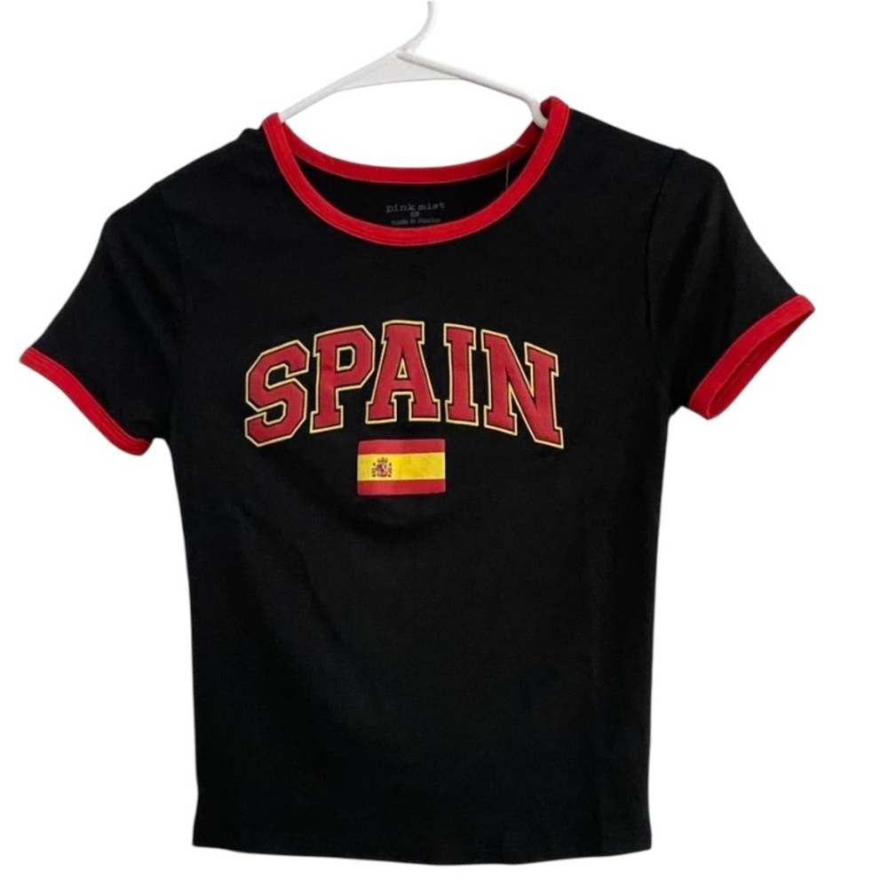 Black Spain Graphic Tee Size M Never Worn Pink Mist Brand Red Trim Puffy Letters